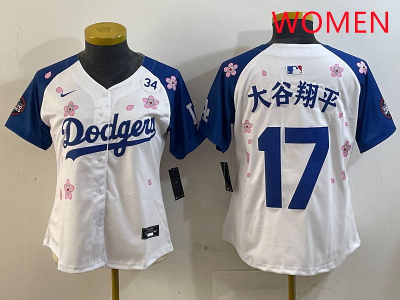 Women Los Angeles Dodgers #17 Ohtani White Blue Sakura Edition 2025 Nike MLB Jersey style 15